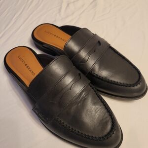Lucky Brand Black Leather Loafer Mules